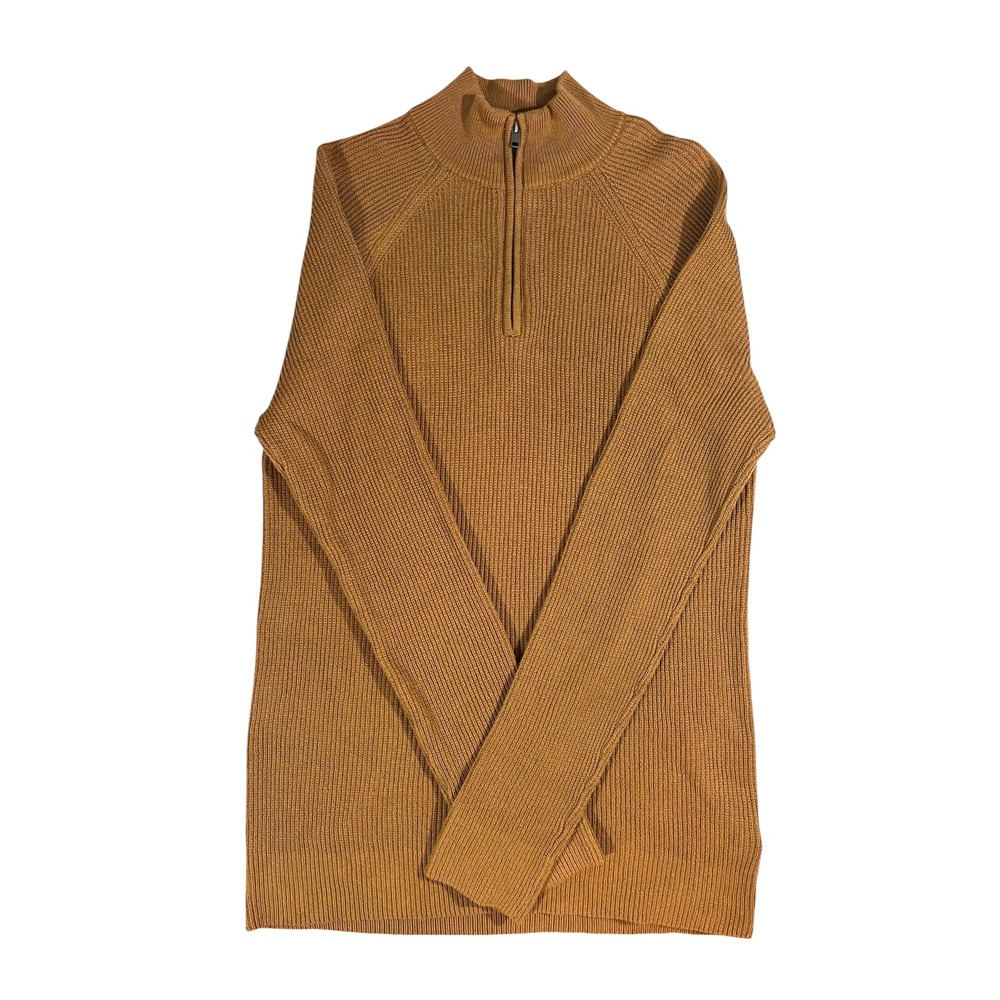 Express NWT Women's Quarter Zip Sweater Camel Brown Ribbed Knit Mock Neck L